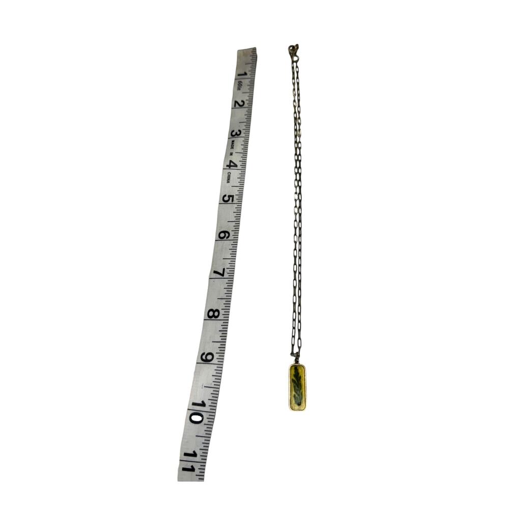 Oxidized Silver Tone Botanical Resin Pendant Paperclip Chain Necklace